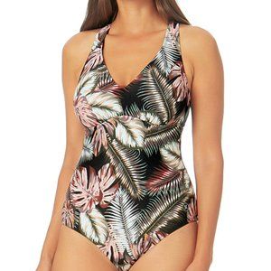 Hurley UPF 50+ One Piece Swimsuit Multi Color Palm Design Size XL